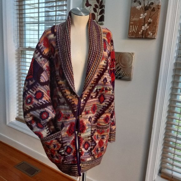 Free People Sweaters - Free People Multicolor Patterned Shawl Collar Cardigan - Purple, Red, Cream